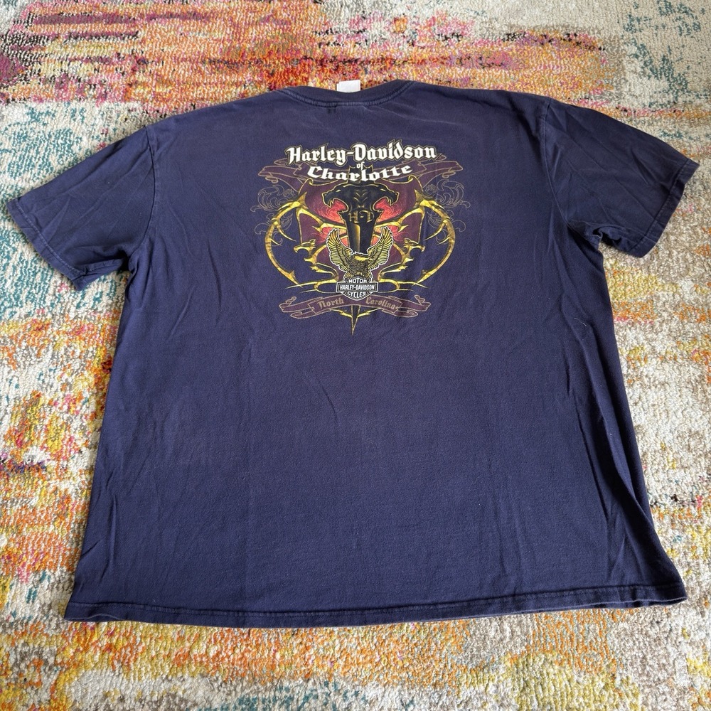 Vintage Y2K Harley-Davidson of Charlotte Pocket T-Shirt 2XL - Navy Blue Eagle